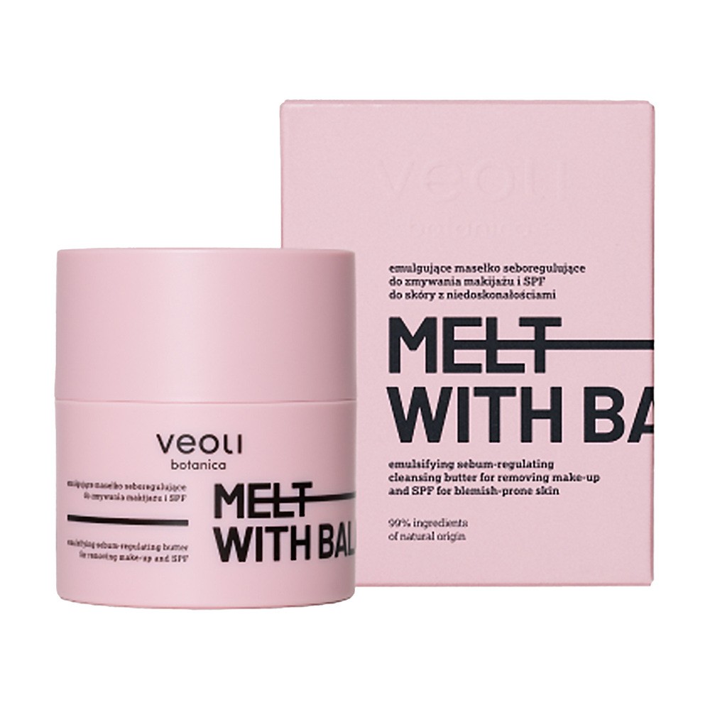 Veoli Botanica Melt With Balance, emulgujące masełko seboregulujące do zmywania makijażu, skóra z niedoskonałościami, 40 g