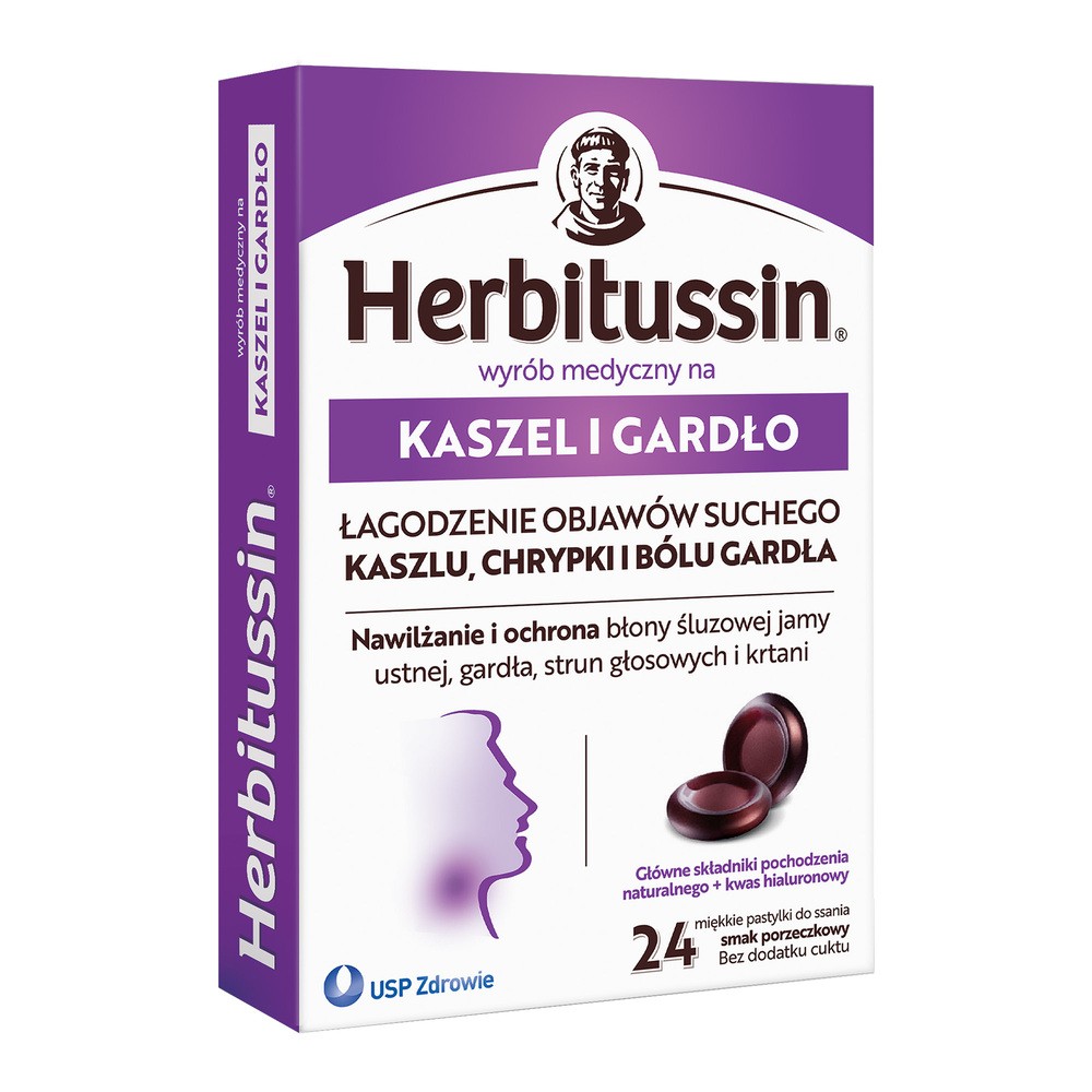 Herbitussin na kaszel i gardło, pastylki, 24 sztuki