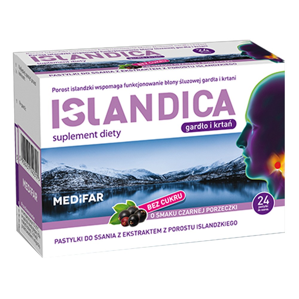 MediFar, Islandica bez cukru, pastylki do ssania, 24 sztuki