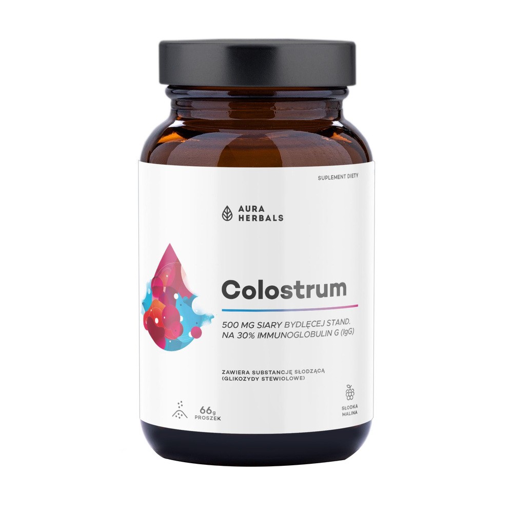 Aura Herbals Colostrum 500 mg, smak słodka malina, 66 g
