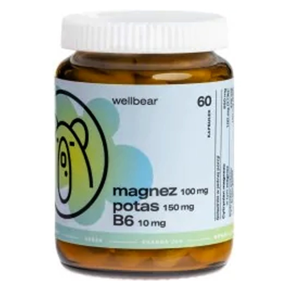 Wellbear Magnez 100 mg + Potas 150 mg + B6 10 mg, kapsułki, 60 szt.