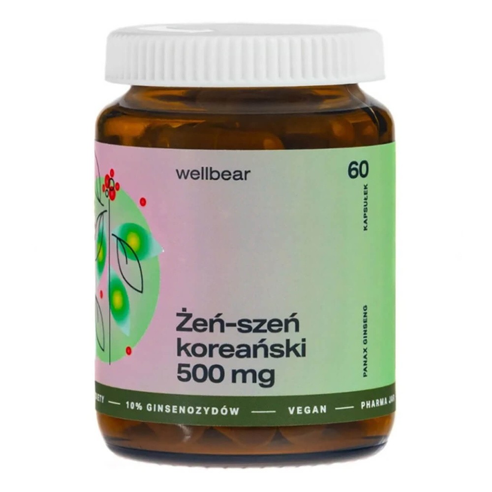 Wellbear Żeń-szeń koreański (Panax ginseng) 500 mg, kapsułki, 60 szt.