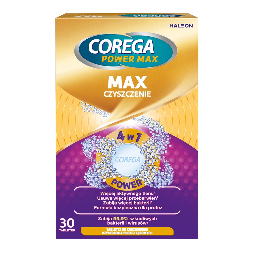 Corega Power Max Tabletki do codziennego czyszczenia protez zębowych, 30 szt.