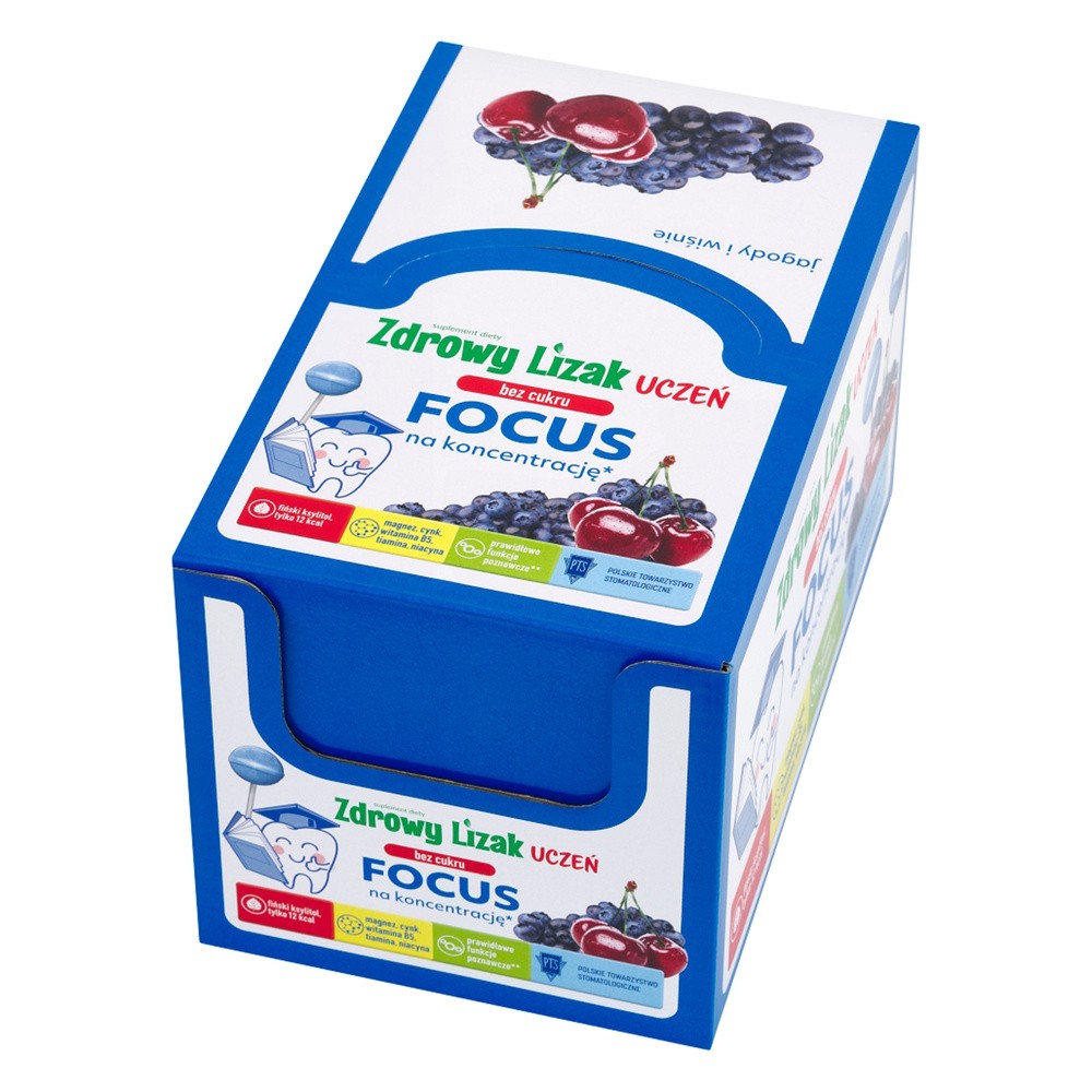Focus Zdrowy lizak uczeń bez cukru jagody i wiśnie 240 g (40 x 6 g)