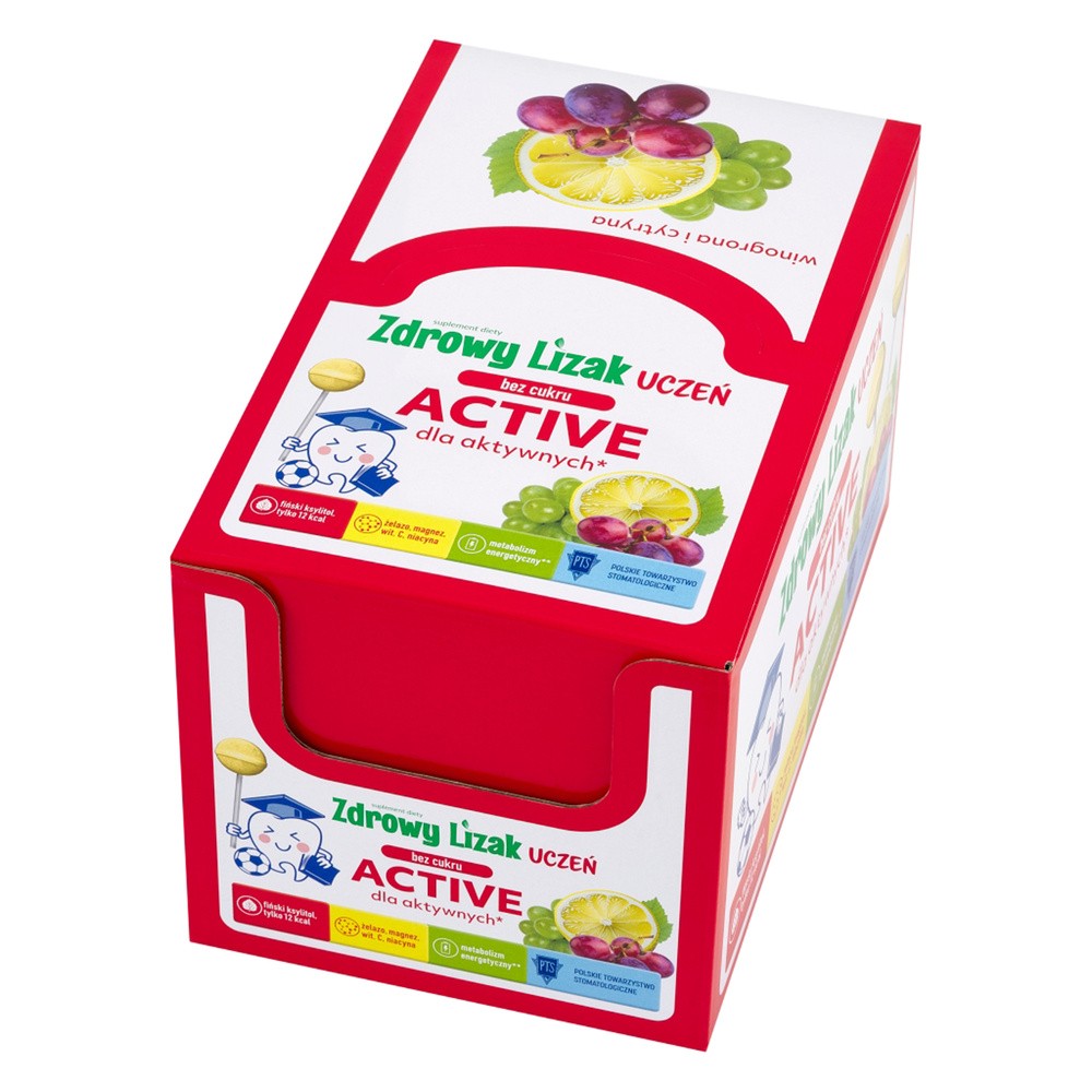 Active Zdrowy lizak uczeń bez cukru winogrona i cytryna 240 g (40 x 6 g)