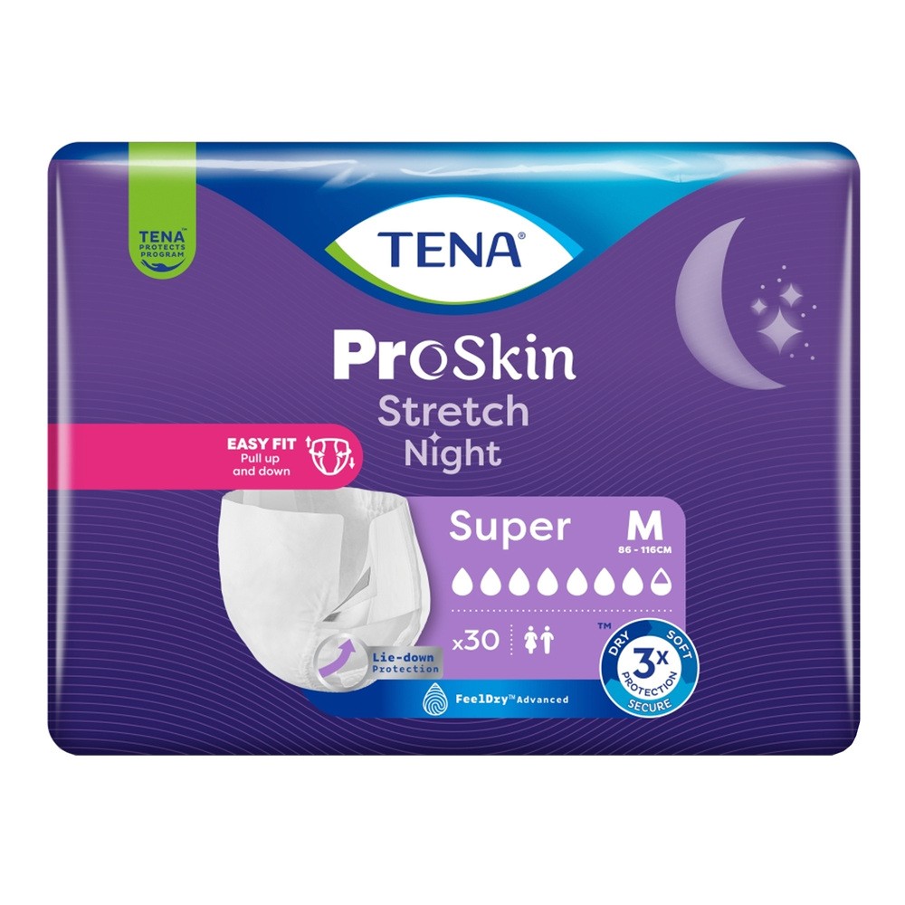 Tena ProSkin Stretch Night Pieluchomajtki elastyczne Super M, 30 szt.