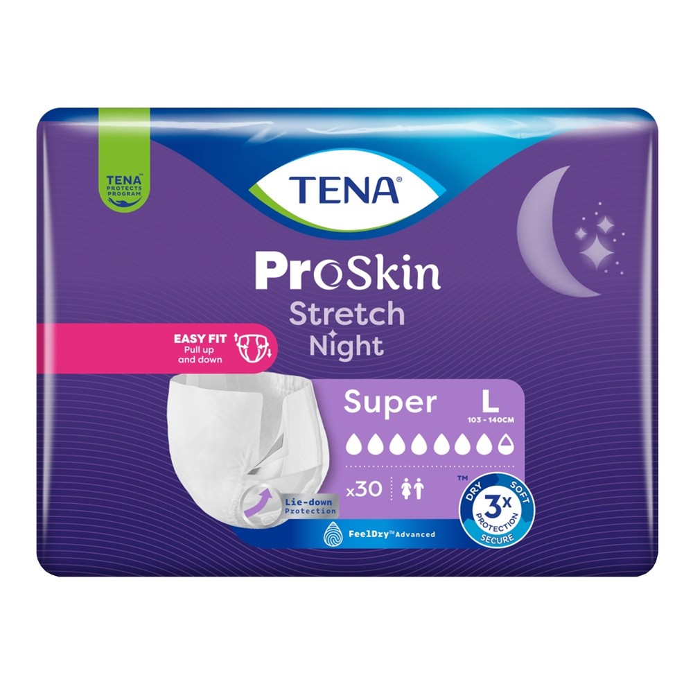 TENA ProSkin Stretch Night Super - pieluchomajtki na noc, rozmiar L, 30 szt.