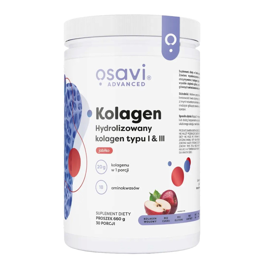 Osavi Kolagen Hydrolizowany typu I & III, proszek, smak jabłkowy, 660 g