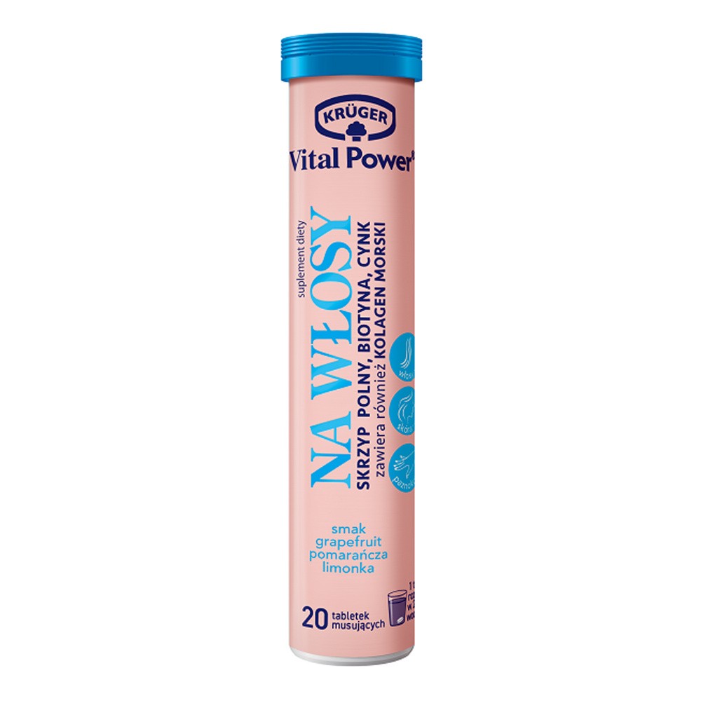 Kruger Vital Power Włosy, tabletki musujące, smak grapefruit-pomarańcza-limonka, 20 szt.