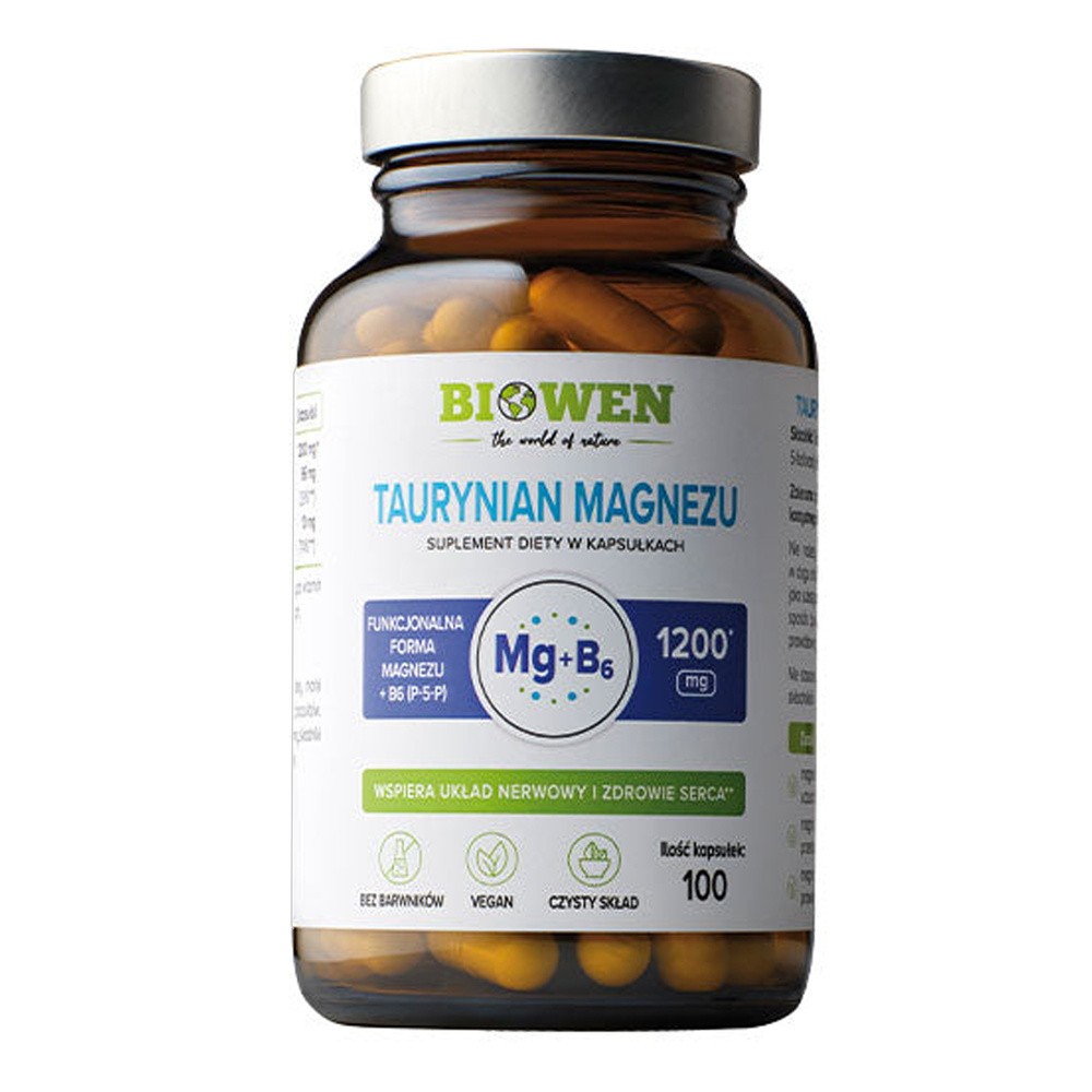 BIOWEN Taurynian magnezu 1200 mg z witaminą B6 (P-5-P) 100 kapsułek