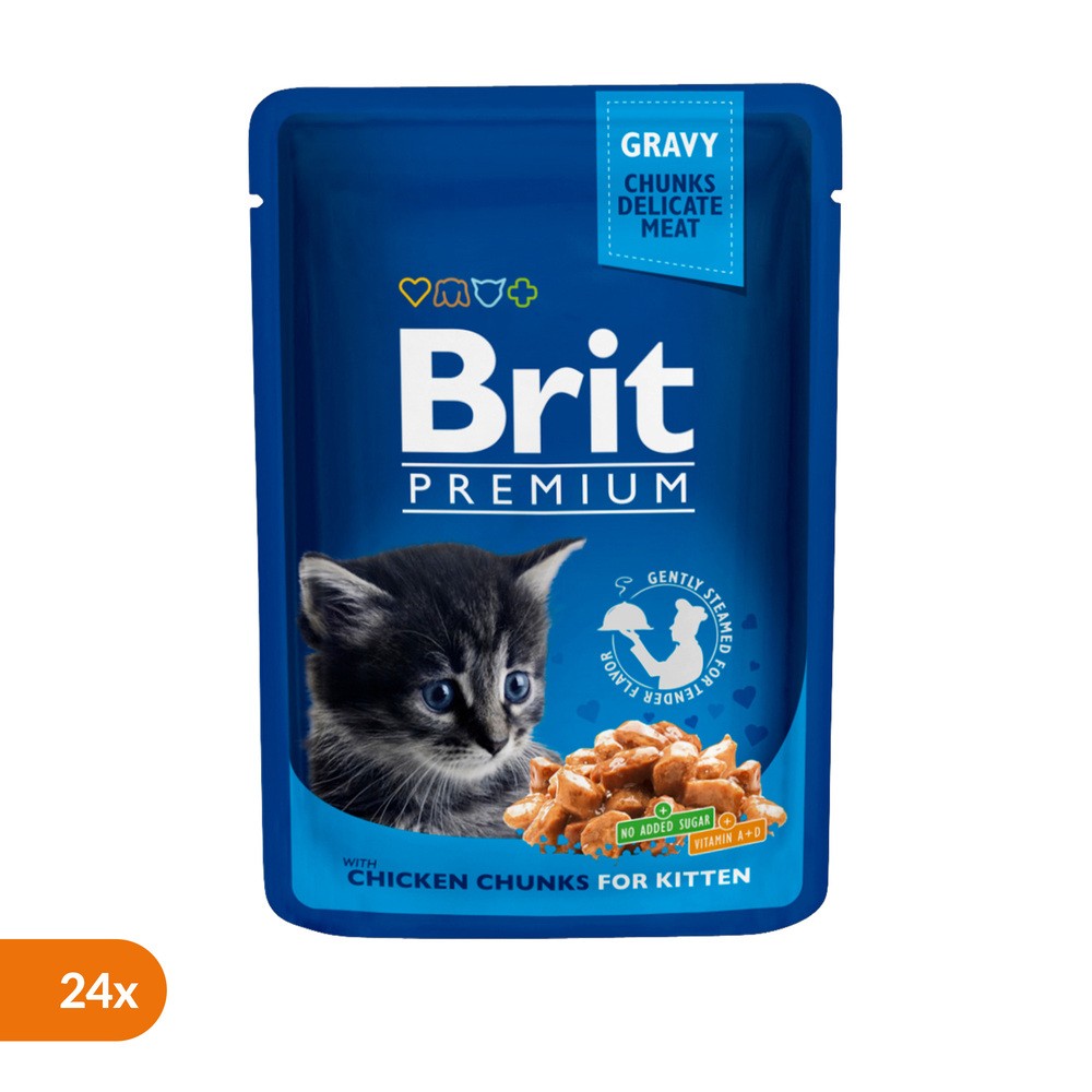 Brit Premium Cat Pouches Chicken Chunks for Kitten 24 x 100g