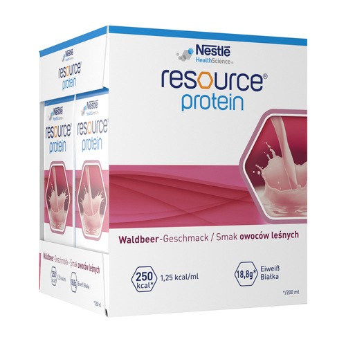 Nestle Resource Protein, smak owoce leśne – środek spożywczy specjalnego przeznaczenia medycznego (4 x 200 ml)