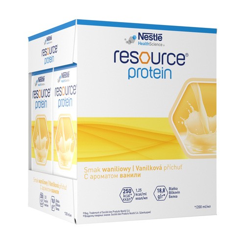Nestle Resource Protein smak waniliowy – dietetyczny środek spożywczy w płynie (4 x 200 ml)