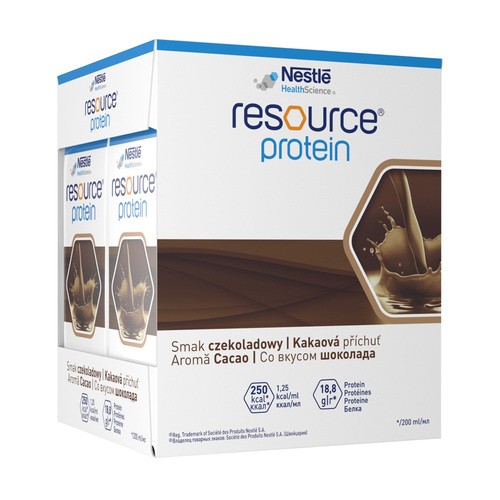 Nestle Resource Protein Preparat smak czekoladowy – dietetyczny środek spożywczy w płynie (4 x 200 ml)