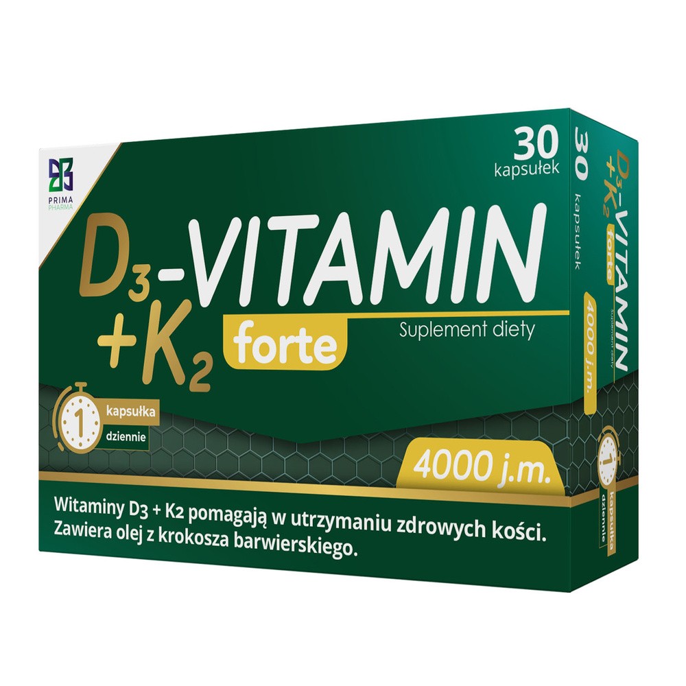 Prima Pharma D3+K2 Vitamin Forte 4000 j.m. kapsułki, 30 sztuk