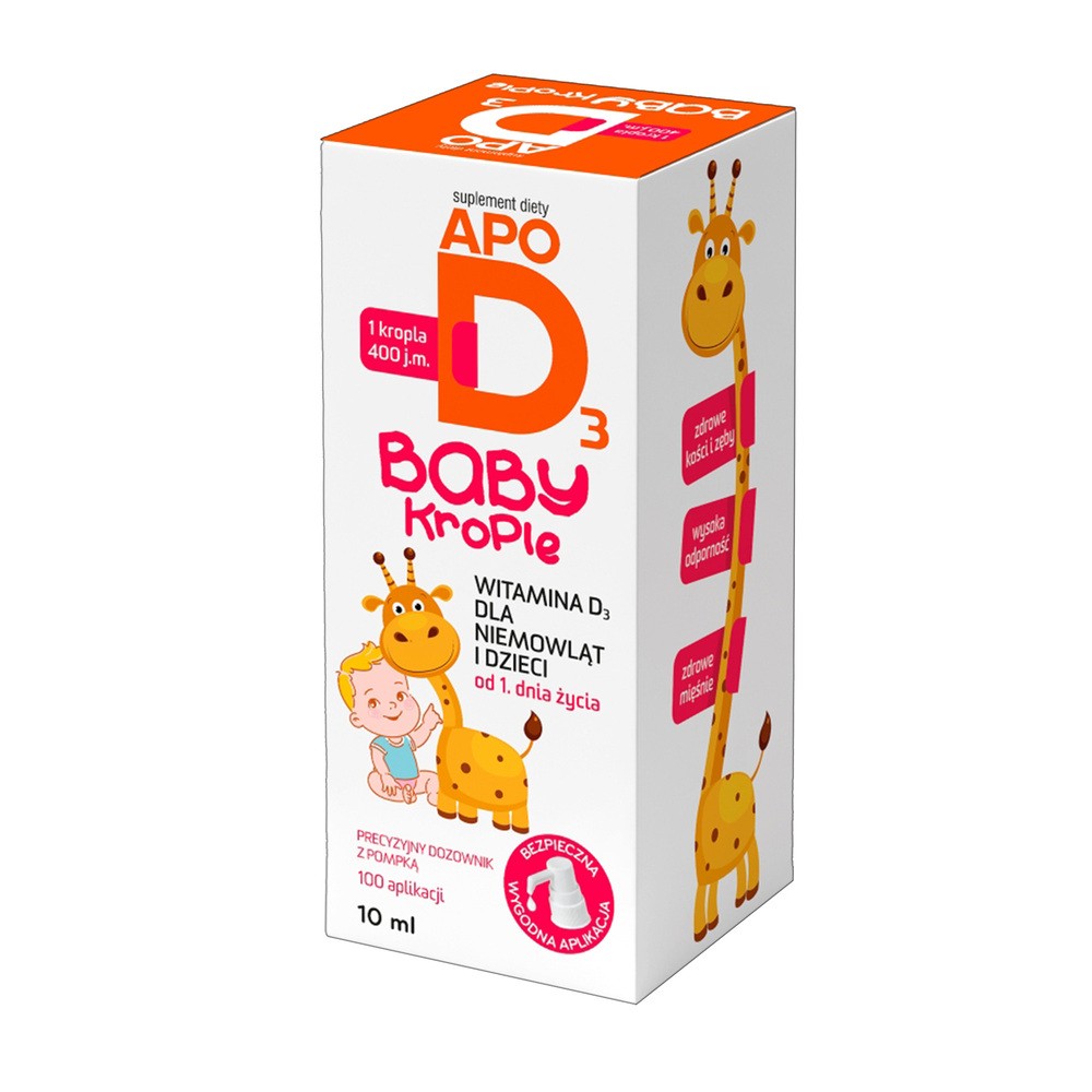 ApoD3 Baby Krople, witamina D3 400 j.m. dla niemowląt i dzieci od 1 dnia życia, 10 ml