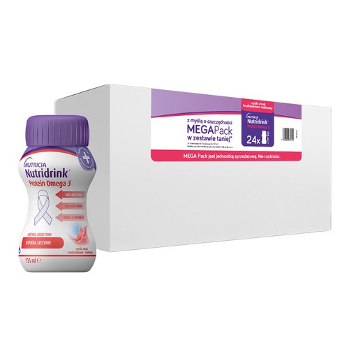 Nutridrink Protein Omega 3, zestaw MEGA Pack o smaku truskawkowo-malinowym (6 x 4) x 125 ml