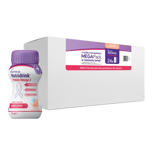 Nutridrink Protein Omega-3, rześki smak mango-brzoskwinia, 24 x 125 ml