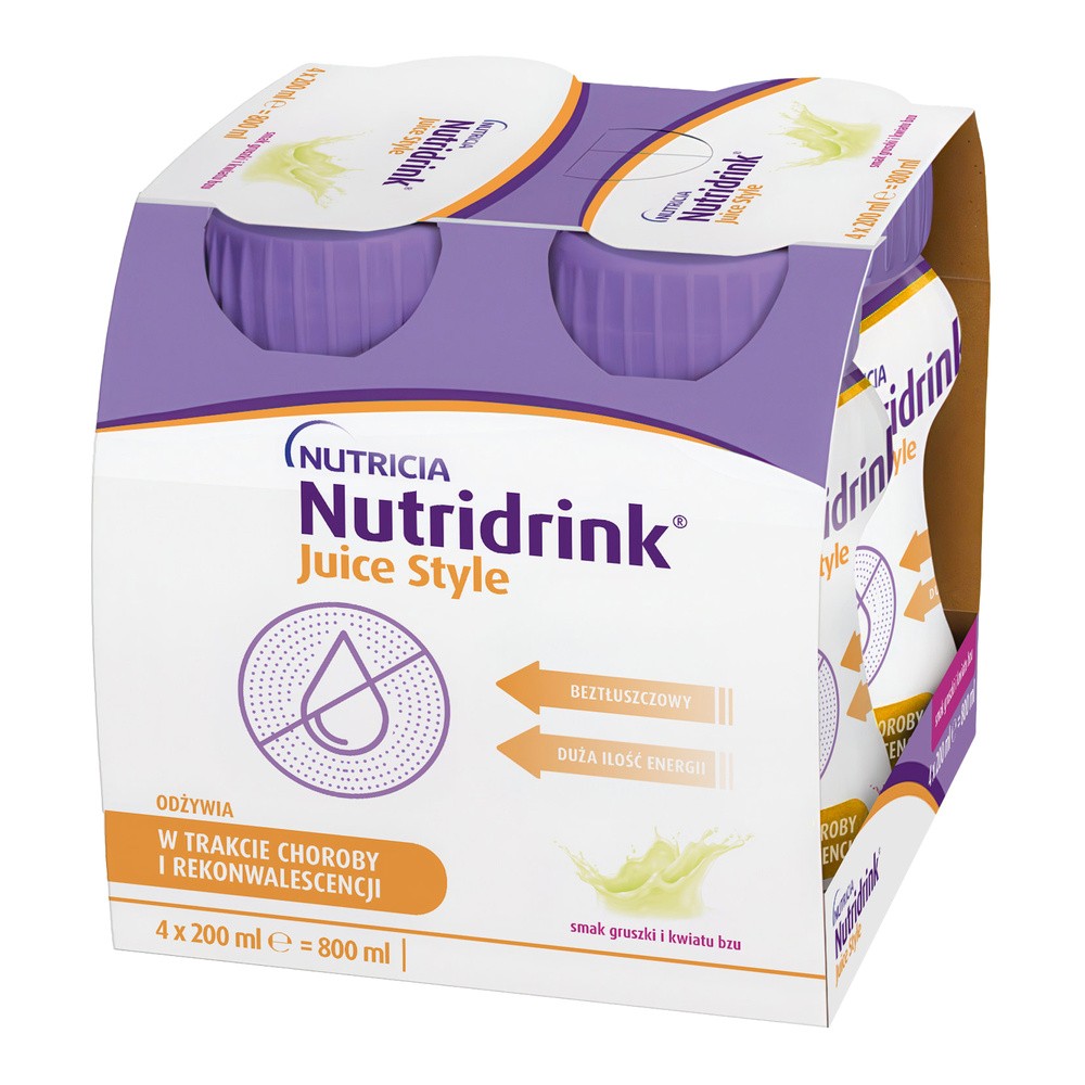 Nutridrink Juice Style o smaku gruszki i kwiatu bzu, płyn, 4 x 200 ml
