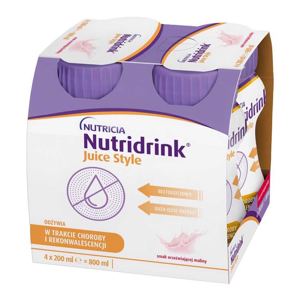 Nutridrink Juice Style o smaku orzeźwiającej maliny, płyn, 4 x 200 ml