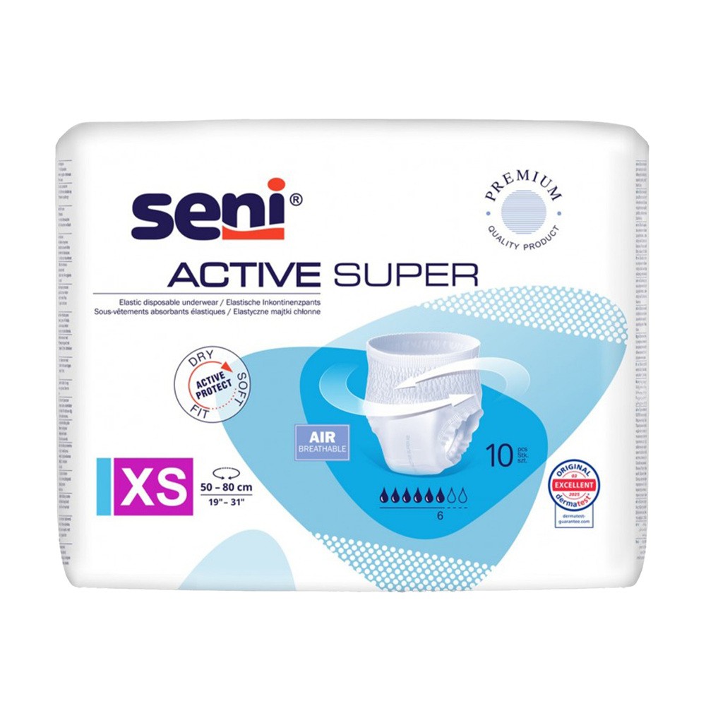 Seni Active Super, majtki chłonne, XS, 50-80 cm, 10 sztuk