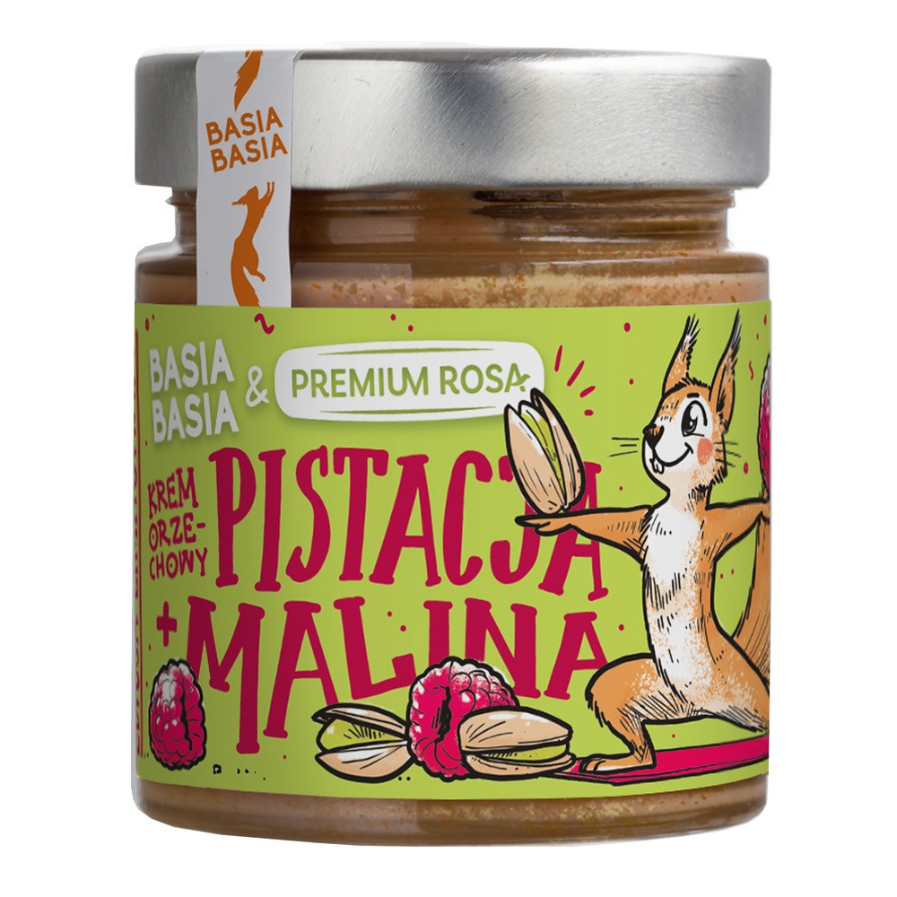 Basia Basia Premium Rosa Krem orzechowy na bazie nerkowców z pistacjami, liofilizowanymi malinami i daktylami w proszku 195 g - żywność