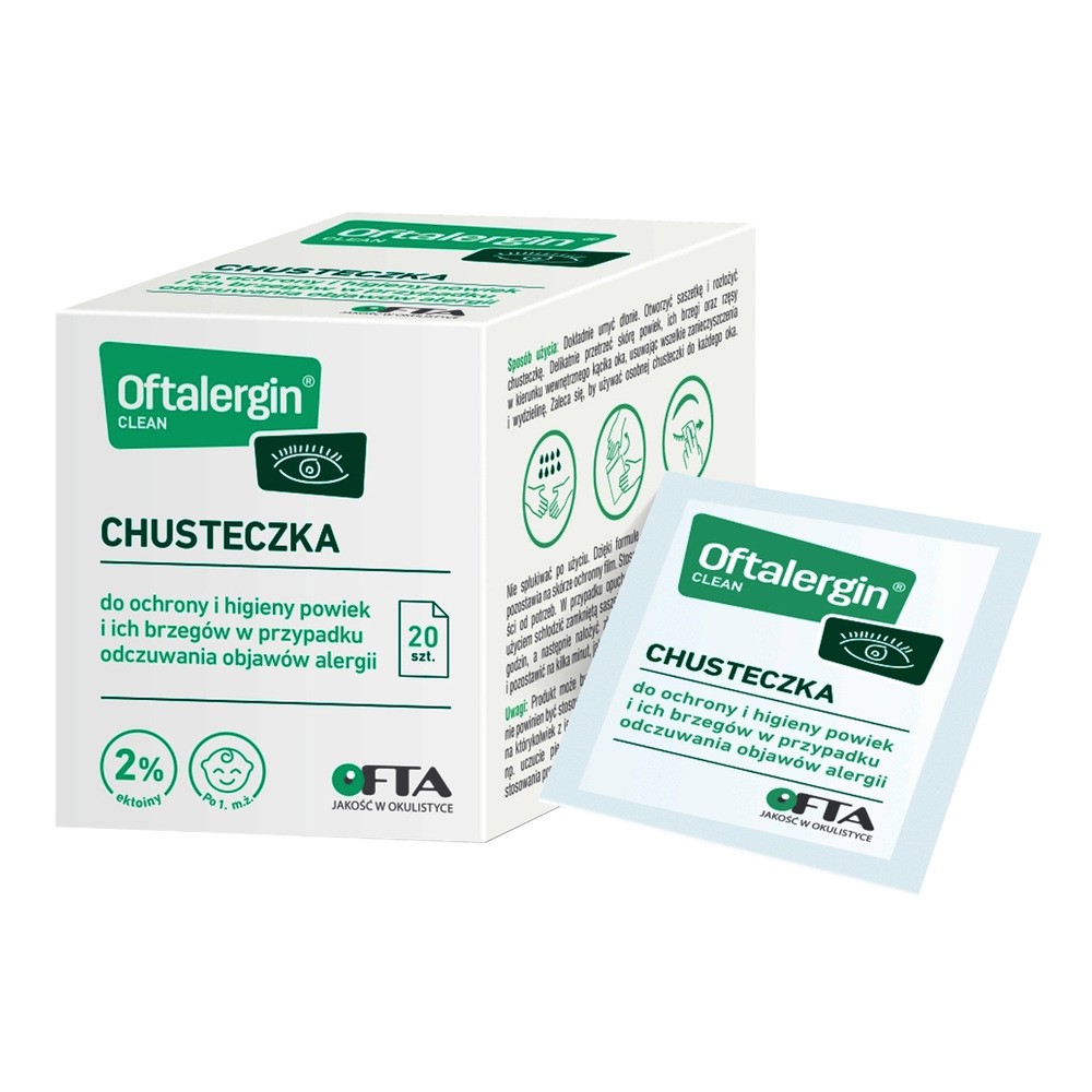 Oftaelrgin Clean, chusteczki do ochrony i higieny powiek, 20 sztuk