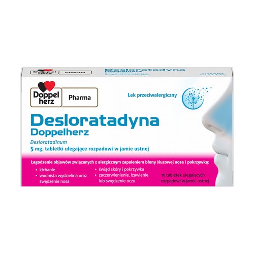 Desloratadyna Doppelherz 5mg, 10 tabletek ulegających rozpadowi w jamie ustnej - lek przeciwalergiczny