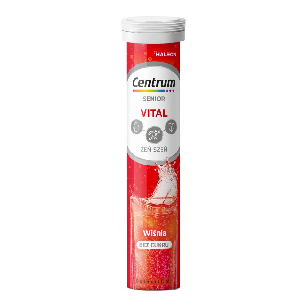 Centrum Vital Senior z żeń‑szeniem, smak wiśniowy, bez cukru, tabletki musujące, 20 sztuk