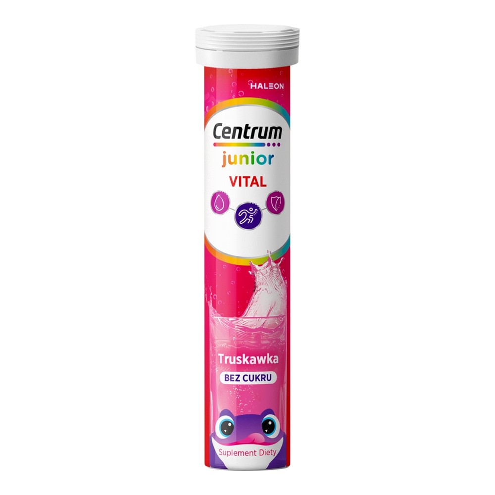 Centrum Vital Junior dla dzieci 4+ smak truskawkowy bez cukru, 20 tabl. musujących