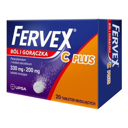 Fervex Ból i Gorączka C Plus, 330 mg + 200 mg, tabletki musujące, 20 szt.