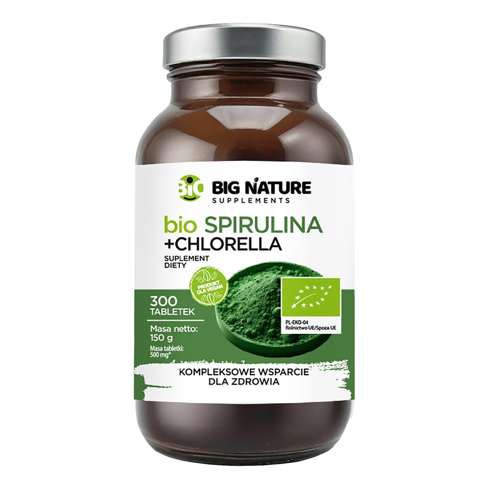 Big Nature Spirulina + Chlorella - suplement diety 300 tab. Bio - suplement