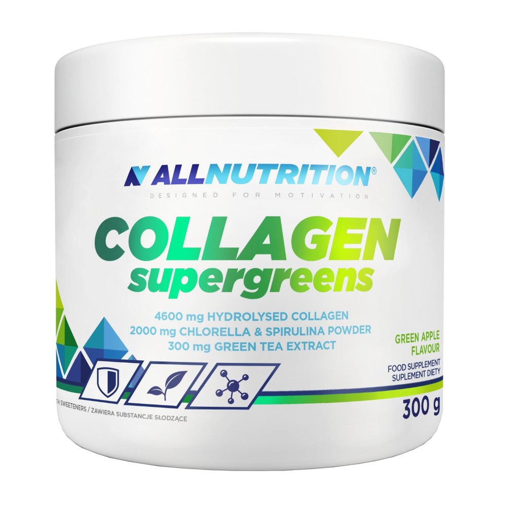 Allnutrition Collagen Supergreens smak zielone jabłko, 300 g