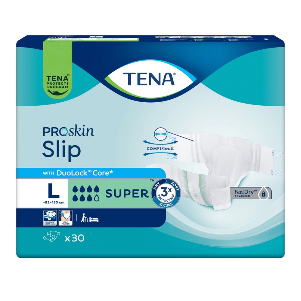 TENA Slip ProSkin Super – pieluchomajtki, rozmiar L (30 sztuk) – wyrób medyczny