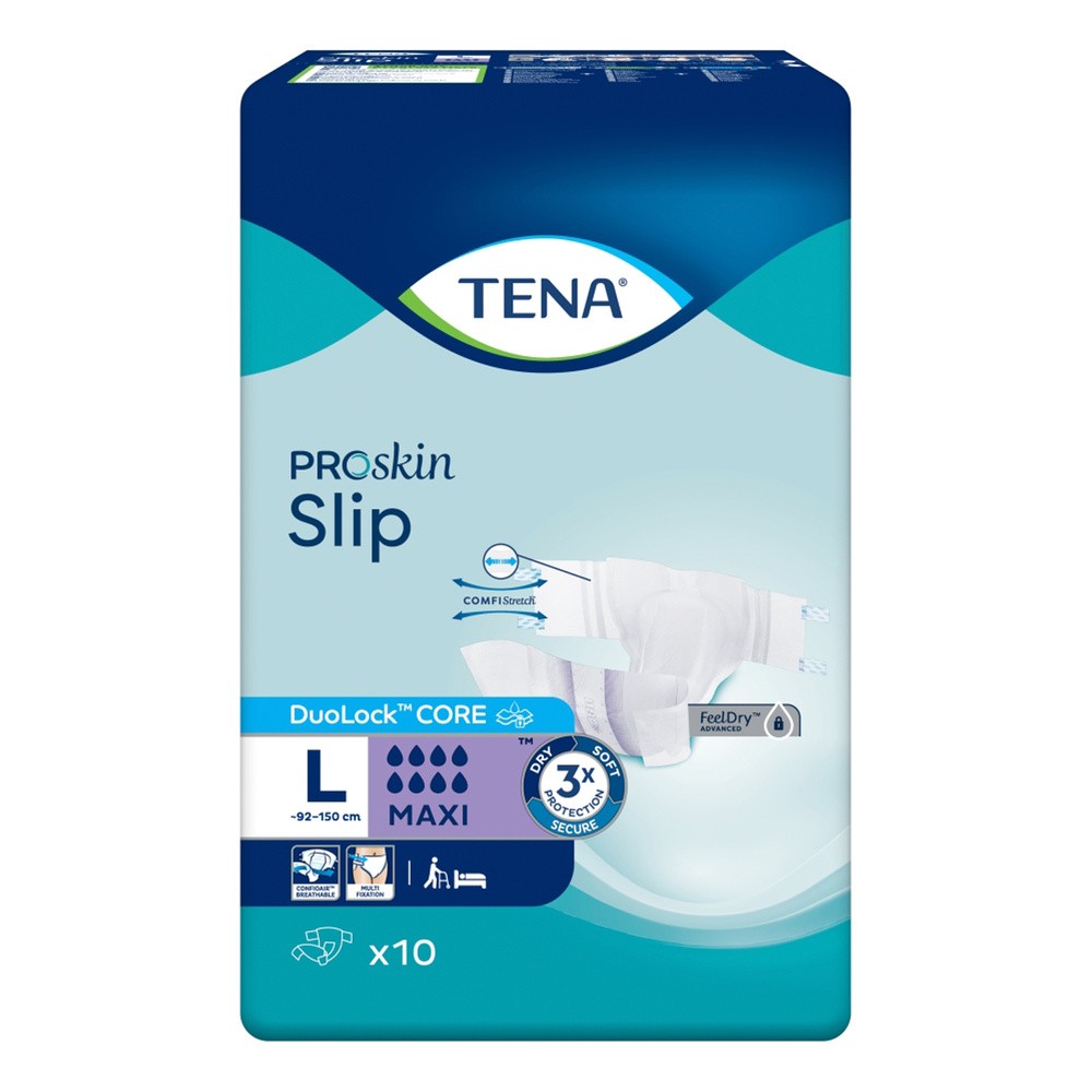 Tena ProSkin Slip Pieluchomajtki z rzepami Maxi L, 10 szt.
