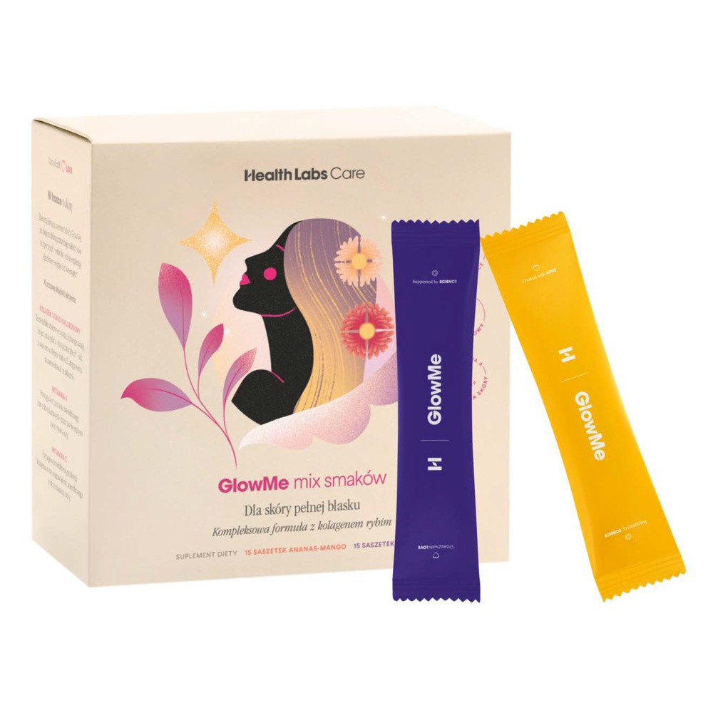 Health Labs GlowMe, smak malinowy, 15 saszetek + smak ananas-mango, 15 saszetek