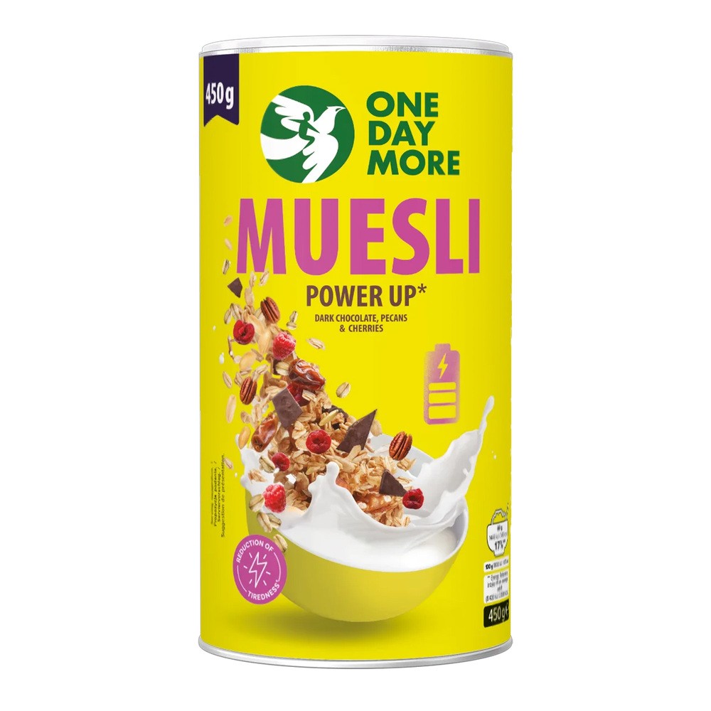 Musli PowerUp 450g| orzechy, czekolada, owoce| zastrzyk energii| OneDayMore