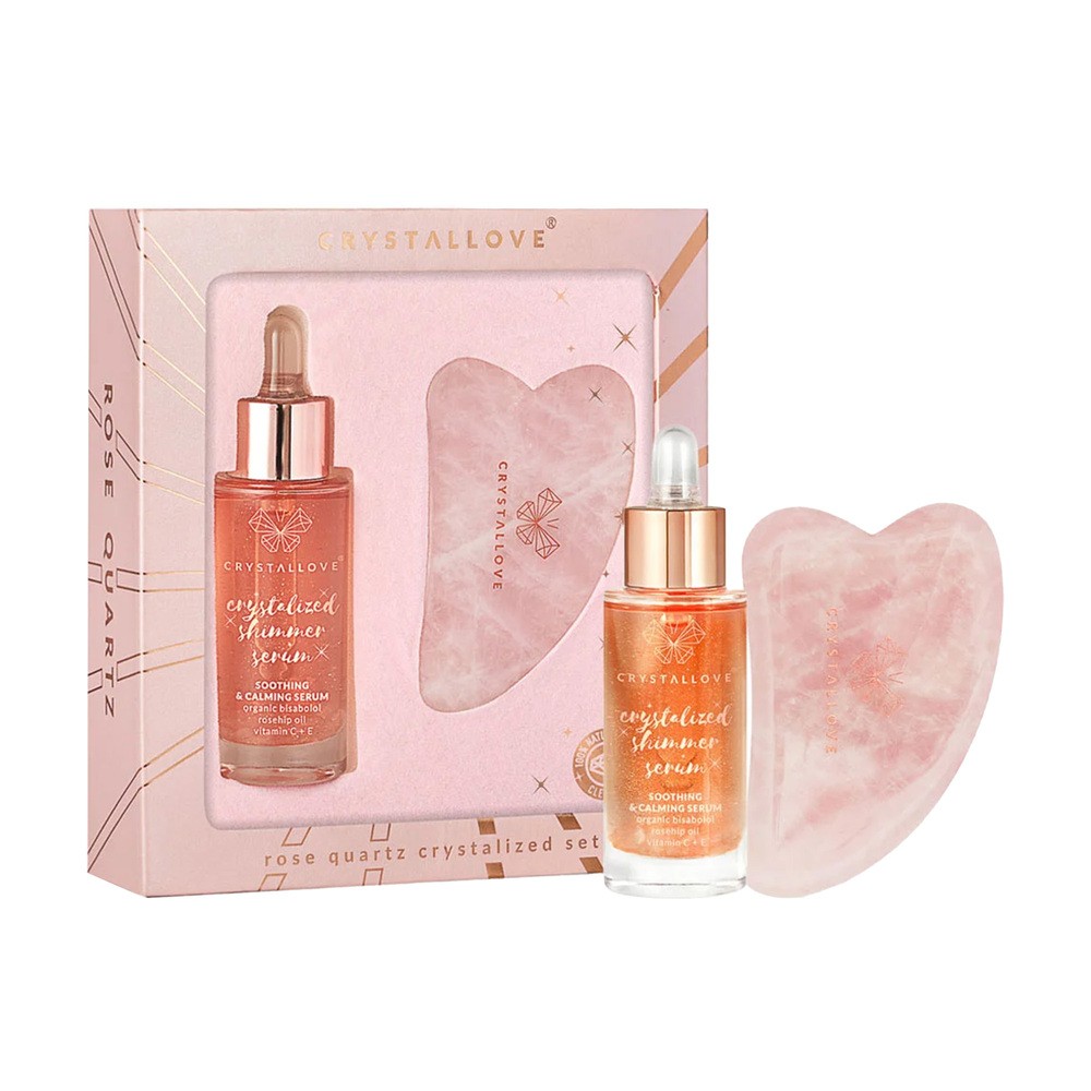 Crystallove Serum do twarzy z kwarcem różowym 30ml + Płytka do masażu gua sha