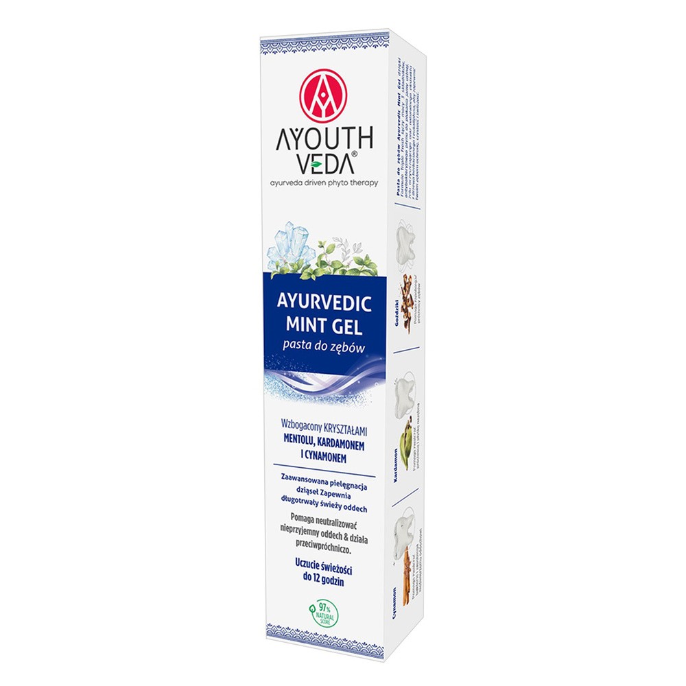 Ayouthveda Ayurvedic Mint Gel, żelowa pasta do zębów z mentolem, kardamonem i cynamonem, 100 g
