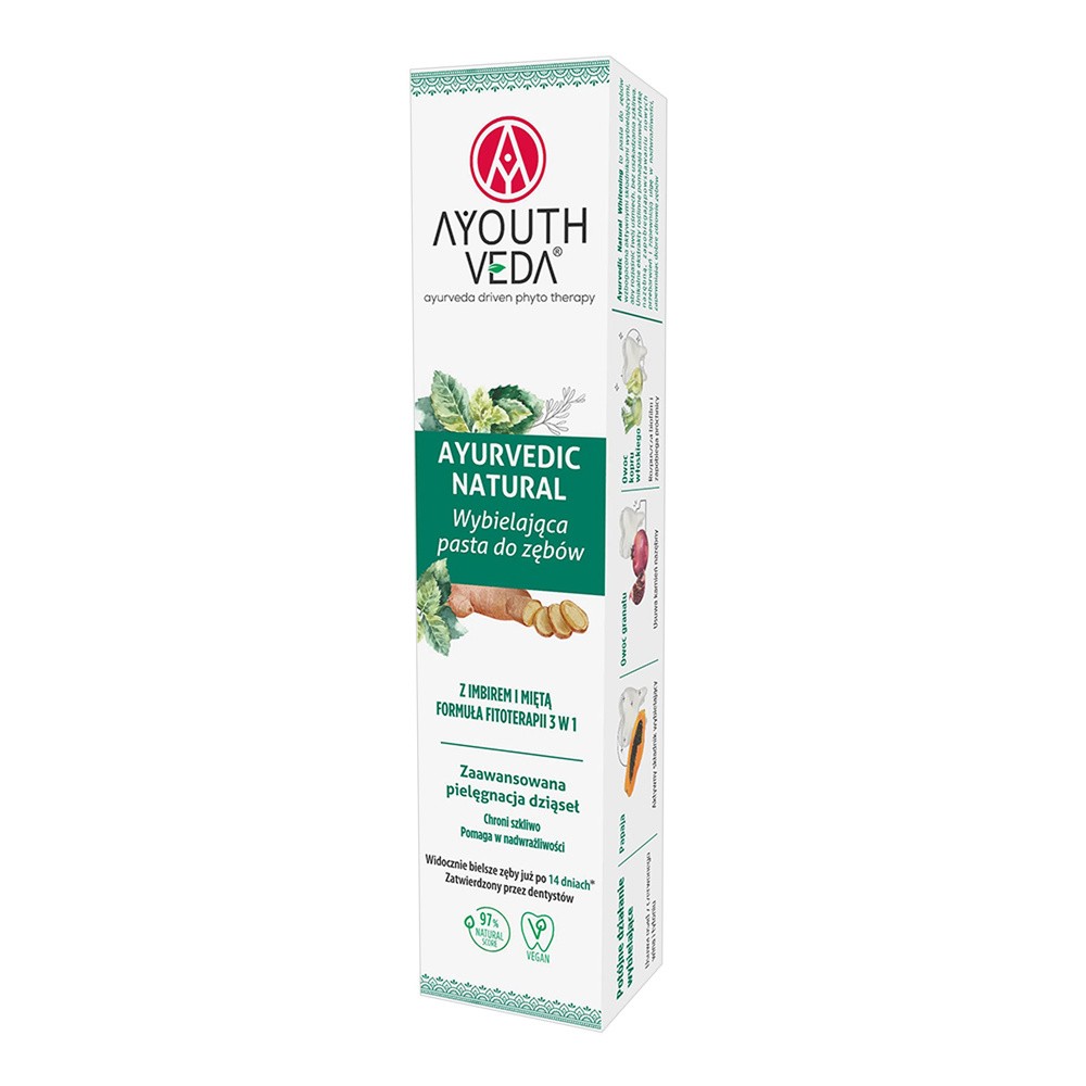 Ayouthveda Ayurvedic Natural, wybielająca pasta do zębów z imbirem i miętą, 100 g