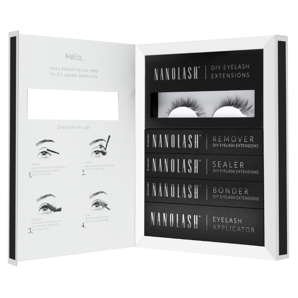 Nanolash DIY Extensions Starter Kit zestaw sztuczne rzęsy 10.12.14mm Classy 36szt. + bonder do rzęs 5ml + sealer do rzęs 5ml + aplikator do rzęs 1szt. + remover do rzęs 5ml