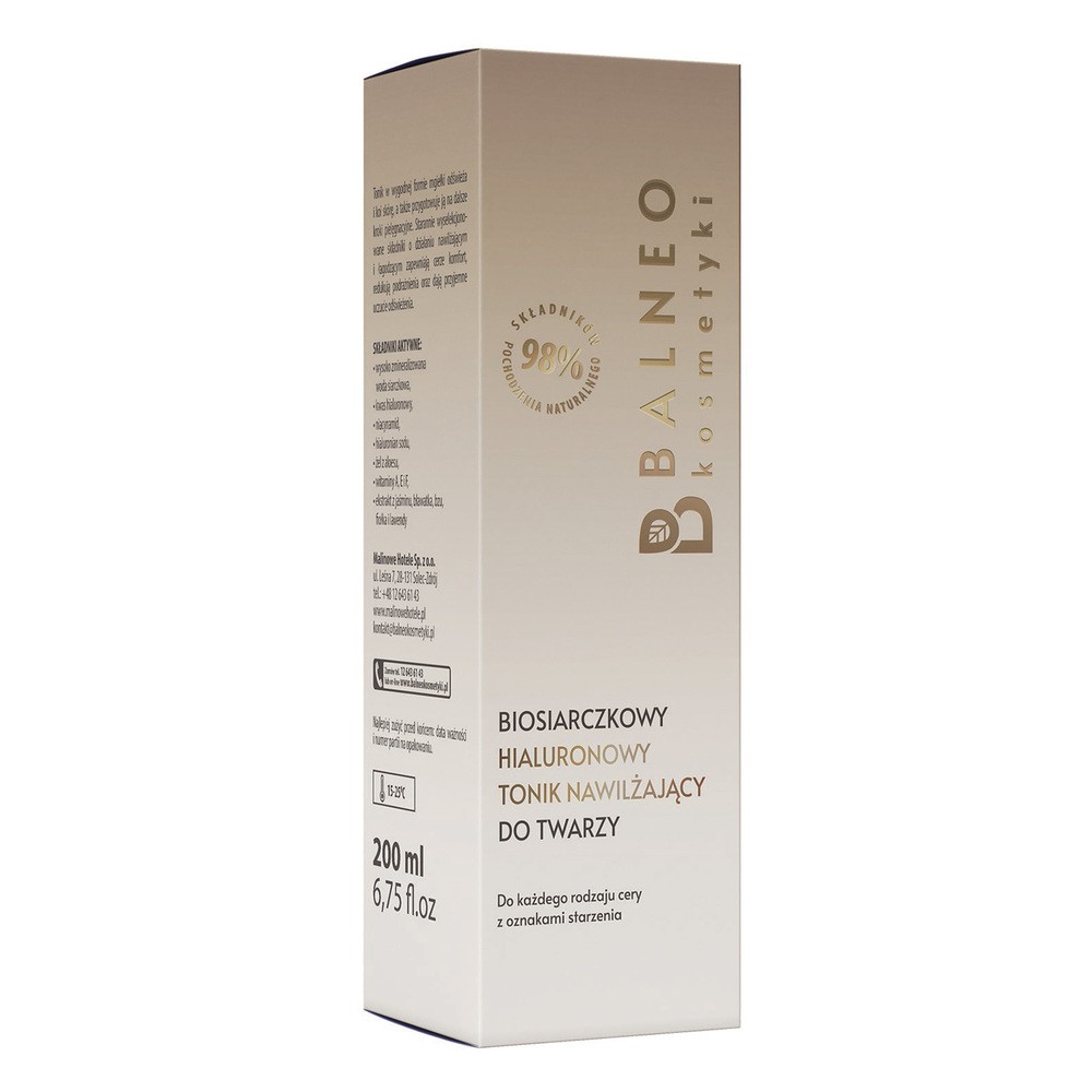 Biosiarczkowy tonik hialuronowy w formie mgiełki do twarzy Balneo, 200 ml