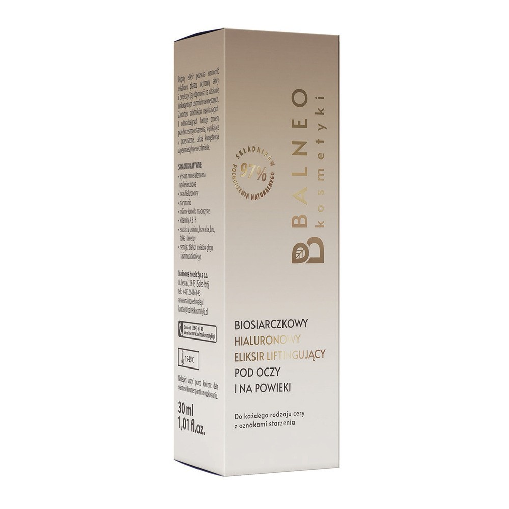 Biosiarczkowy hialuronowy eliksir liftingujący pod oczy i na powieki Balneo, 30 ml