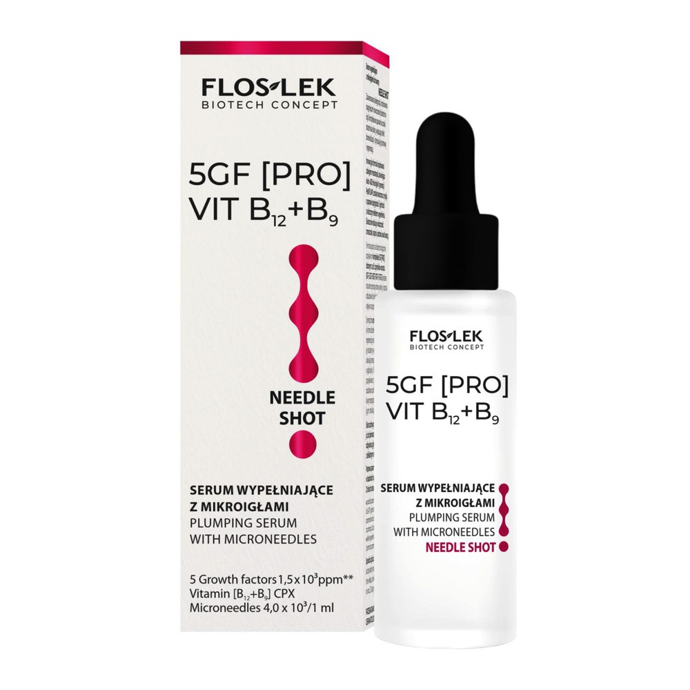 Flos-Lek Biotech Concept Needle Shot, serum wypełniające z mikroigłami do twarzy, 5GF [PRO] VIT B12+B9, 30 ml
