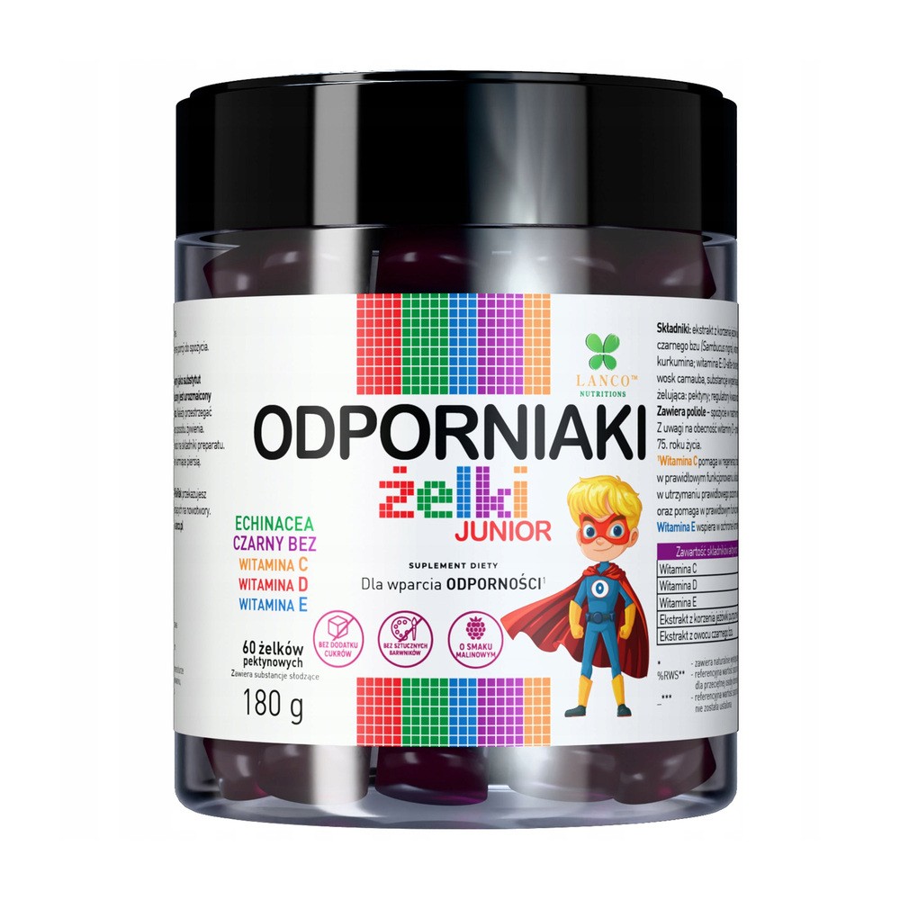 Lanco Nutritions Odporniaki Junior, żelki, smak malinowy, 60 szt.