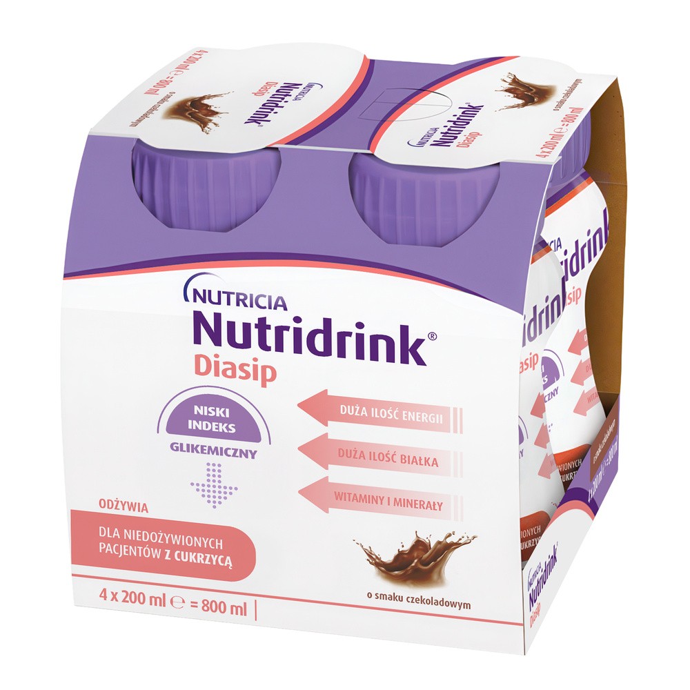 Nutridrink Diasip o smaku czekoladowym, płyn, 4 x 200 ml