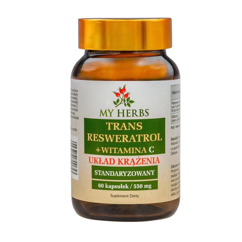 Bio Herbs, Trans Resweratrol z Witaminą C Standaryzowany 550mg, 60 kaps.