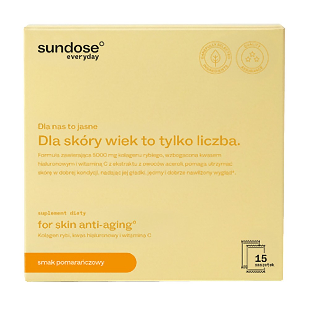 Sundose Everyday For Skin Anti-Aging Kwas Hialuronowy i Witamina C, saszetki z proszkiem, smak pomarańczowy, 15 szt.