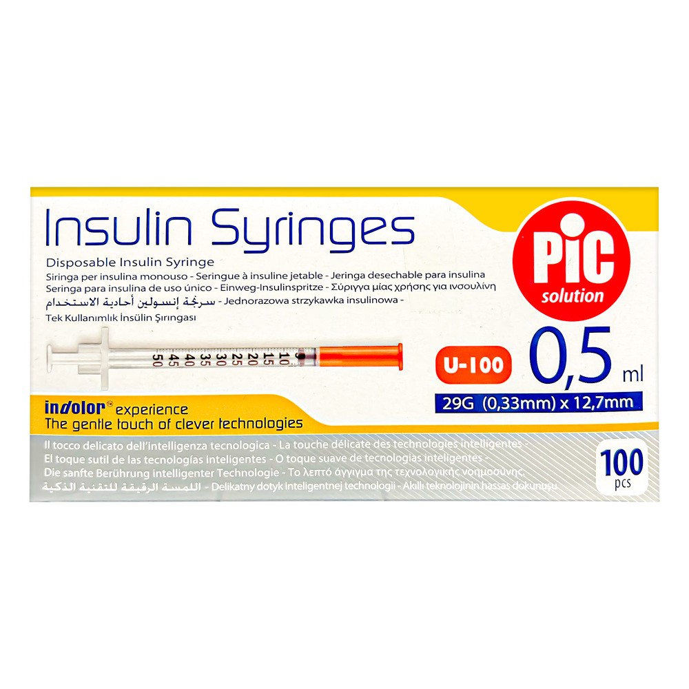 PiC Insulin Syringes, strzykawki insulinowe, jednorazowe, 0,5 ml 29G x 12 mm, 100 szt.