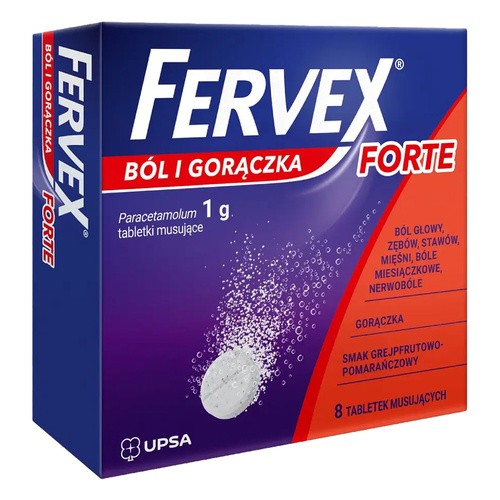 Fervex ból i gorączka Forte, tabletki musujące, 8 sztuk